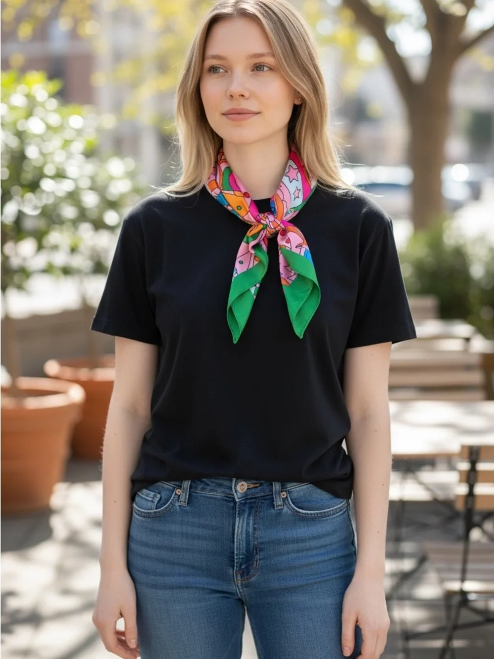 piper•k Pink & Green Printed Scarf